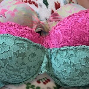 "Bundle" PINK Victoria's Secret Push Up Lace Bra - Vibrant Pink and Teal, Floral